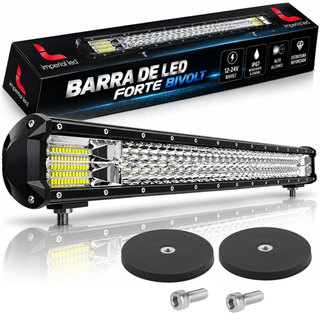 KIT BARRA DE LED FORTE 80CM 432W BIVOLT COM SUPORTE MAGNETICO
