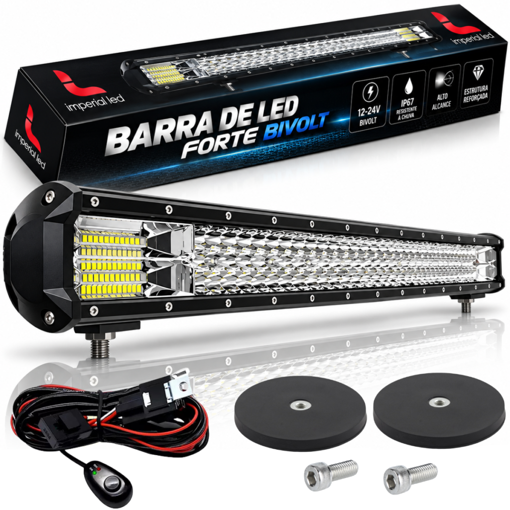 KIT BARRA DE LED FORTE 80CM 432W BIVOLT COM PAR DE IMÃ E CHICOTE COMPLETO