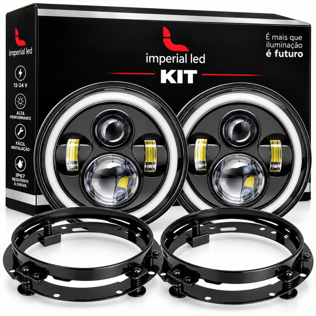 KIT FAROL LED ANGEL EYES PARA FUSCA KOMBI CHEVETTE OPALA C10 MB 1113 COM SUPORTES