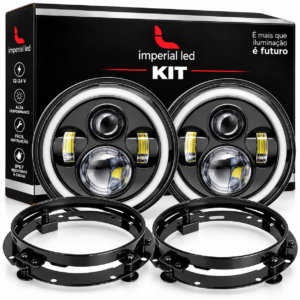 KIT FAROL LED ANGEL EYES PARA FUSCA KOMBI CHEVETTE OPALA C10 MB 1113 COM SUPORTES